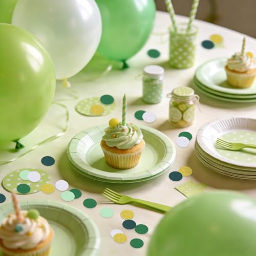 Image of 200Pcs Glitter Green Gold White Table confetti,Paper Circle Dots Confetti for Birthday Party Halloween Bachelorette Wedding Baby Shower Graduation Decorations