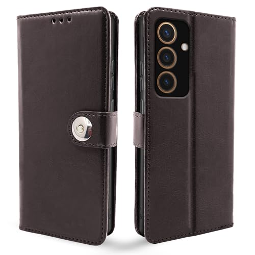 Image of Pikkme Samsung Galaxy S24 5G Flip Cover Leather Finish | Inside TPU with Card Pockets | Wallet Stand and Shock Proof | Complete Protection Button Flip Case (Coffee)