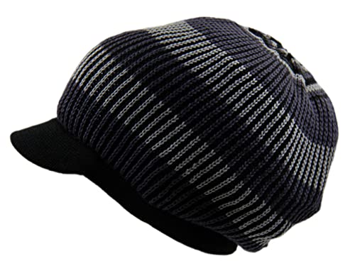 Knitted Cotton Rasta Slouchy Beanie Visor (Black/Gray/Multi)