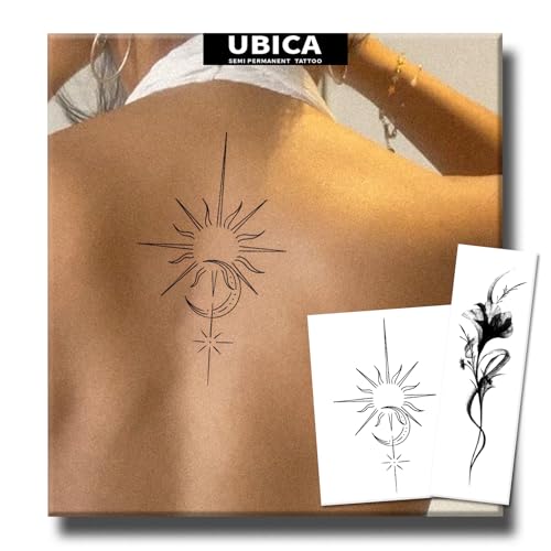Semi Permanent Tattoos, 2 Sheets Temporary Tattoo(Sun and Moon, F...
