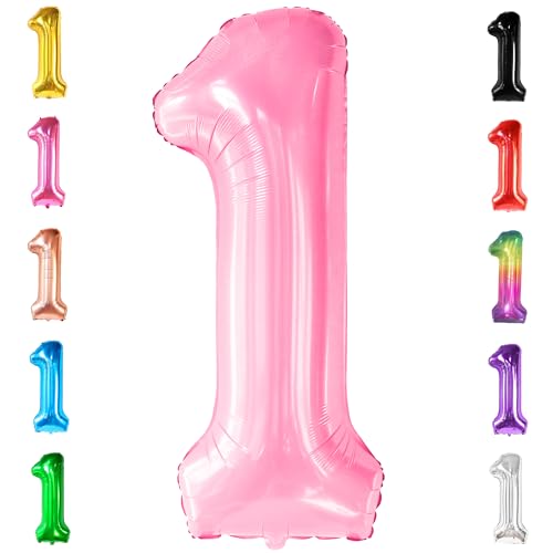 Image of Katchon, 40 Inch Light Pink Number 1 Balloons For 1st Birthday Decorations
