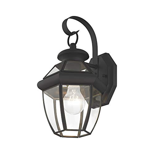 Image of Livex Lighting 2051-04 Monterey 1 Light Outdoor Black Finish Solid Brass Wall Lantern with Clear Beveled Glass | Clear Beveled Glass; Solid brass construction