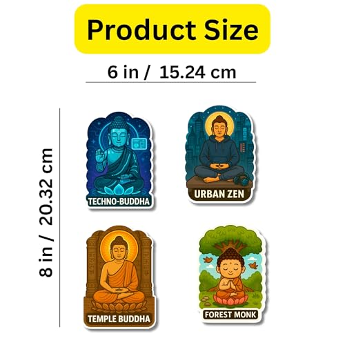 Image of Regalo Casila Buddha Fridge Magnet Set Techno Urban Zen Forest Temple Meditating Dcor Spiritual Gift for Peaceful Living 4 Pc