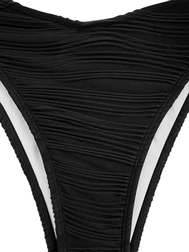 Image of ZAFUL Women Strapless Textured Bandeau Bikini 2 Piece Swimwear Cheeky Solid Lace up Bathing Suits