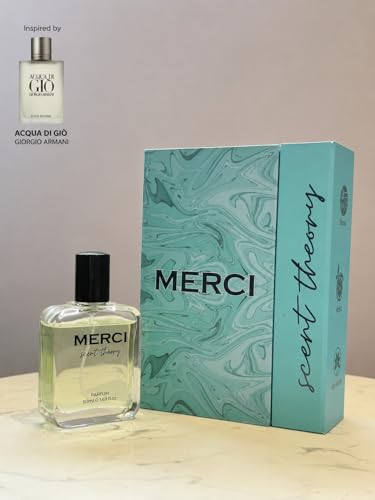 Image of Scent Theory Merci Eau de Parfum 50ml | Fresh Citrus Oceanic Fragrance with Travel Atomizer | Unisex Perfume Gift Set | Long Lasting Floral Scent