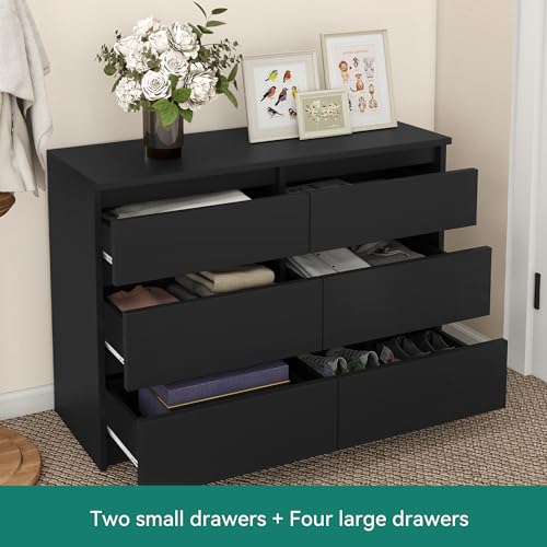 YITAHOME Kommode, 6 Schubladen Schlafzimmerschrank, modernes Möbel 100x30x70cm, stabil & sicher, aus Holz, mit Laufschienen, Schwarz