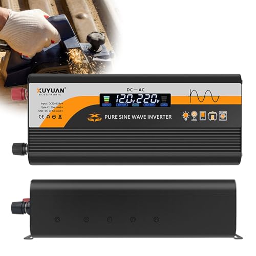 Inversor de corriente sinusoidal puro de 800 W, 12 V a 230 V, con enchufe europeo, USB (5 V/3 A), conector tipo C y pantalla LCD, convertidor de corriente DC AC para coche/autocaravana/camión