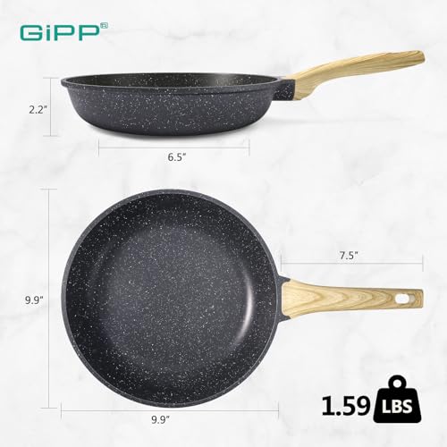 Image of GiPP Nonstick Frying Pan Skillet - 9.5 inch Grey Granite Non Stick Pans, Omelette Pan with Heat-Resistant Handle, Compatible with All Stovetops, PFOA Free