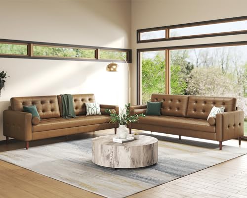 AMERLIFE Mid-Century Genuine Leather Couch