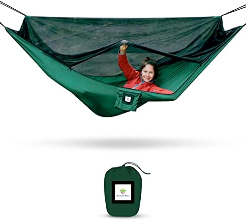Hammock with Mosquito Net - Fully Reversible Bug Free Hammock Tent, Extra Large Sleeping Space, Bug Proof Netting & Suspension - Change The Way You Camp with Hammock Bliss Quality - No-See-Um No More