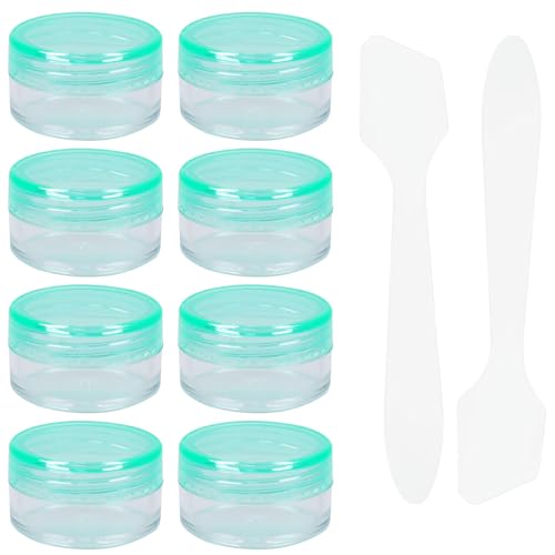 Travel Sample Pots Empty Cosmetic Jars 5ml Clear Cream Container Refillable Containers with Lids Cosmetic Pots with Spoon for Lotion, Concealer, Sunscreen （ 8Pcs, Green)