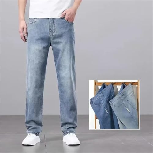 Men's Ultra Thin Baggy Jeans Lyocell Soft Fabric Casual Straight Stretch Vintage Denim Trousers2