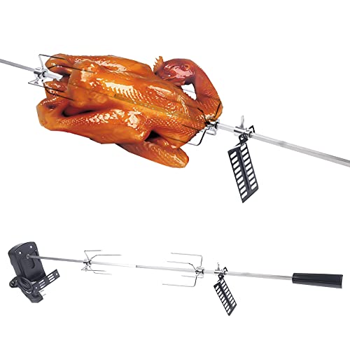 CUMELLIIR Barbacoa de cochinillo con motor, asador de acero inoxidable con mango antiquemaduras, giratorio 360°, pincho giratorio para fogatas, camping y jardín, 220-240 V, 4 W