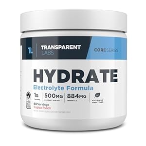 Transparent Labs Hydrate Naturally Sweetened Electrolytes Powder – Hydration Powder Electrolytes with Coconut Water, Calcium, Taurine, & Potassium – 40 Servings, Tropical Punch