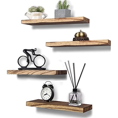 HXSWY Rustic Wood Floating Shelves for Wall Decor Farmhouse Wooden Wall Shelf for Bathroom Kitchen Bedroom Living Room Set of 4 Light Brown 16 Inch Cover