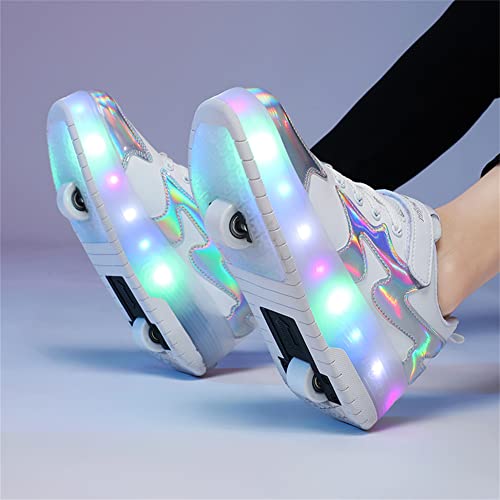 Lovelysi Unisex Jungen Mädchen LED Licht Skateboardschuhe mit Rollen Drucktaste Einstellbare,USB Wiederaufladbar,Inline Skates,Outdoor Sport Gymnastik Running Sneaker