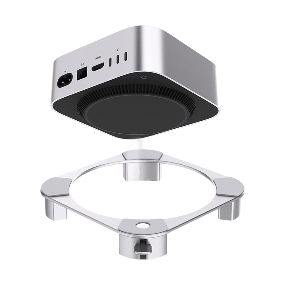 Supporto per Mac mini M4, Supporto in Alluminio per Mac mini M4 e M4 Pro, Mac Mini M4 Supporto Raffreddamento Migliorato, Accesso al Pulsante di Accensione, Antiscivolo (Argento)