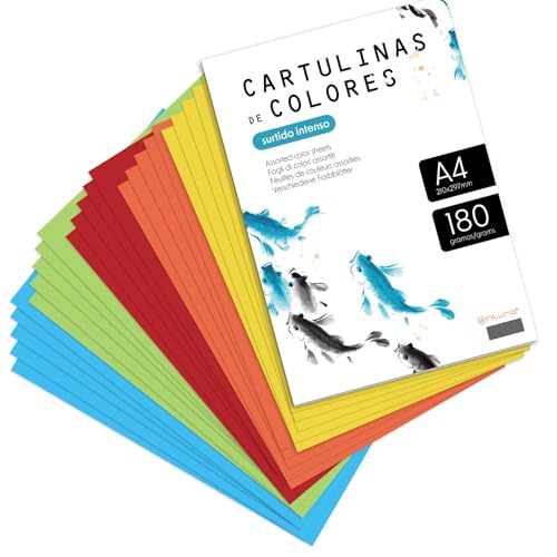 Buntpapier, Buntkarton A4 in Pastellfarben, farbige Blätter 180 g für Bastelarbeiten, Drucken von Dokumenten und kreativen Designs, Blätter A4 · m-office (x10, Intensives Sortiment)