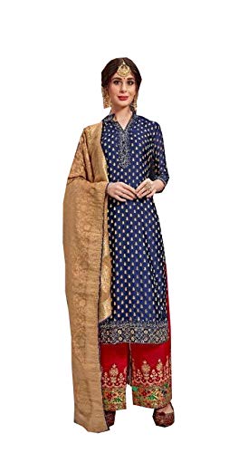 Delisa White Beauty Georgette Embroidery Salwar Kameez Womens Indian Dress Ready to Wear Salwar Suit Simar 00 (Blue, LARGE-42)