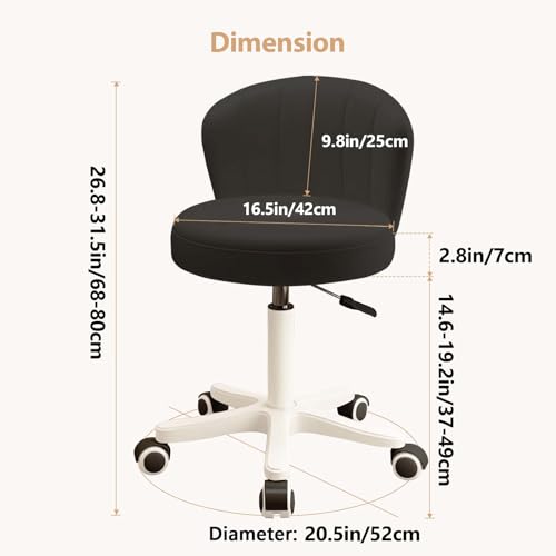 Image of Small Desk Chair Round Rolling Chair with Back PU Leather Height Adjustable Swivel Vanity Work Computer Stool Chair for Home Office Bedroom