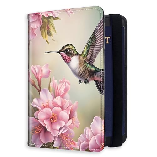 Tudguiloae RFID Blocking Passport Holder for Travel, Passport Cover Case for Travel Document Organizer Passport Card Holder, Passport Wallet with Card Slots for Men & Women, Hummingbird