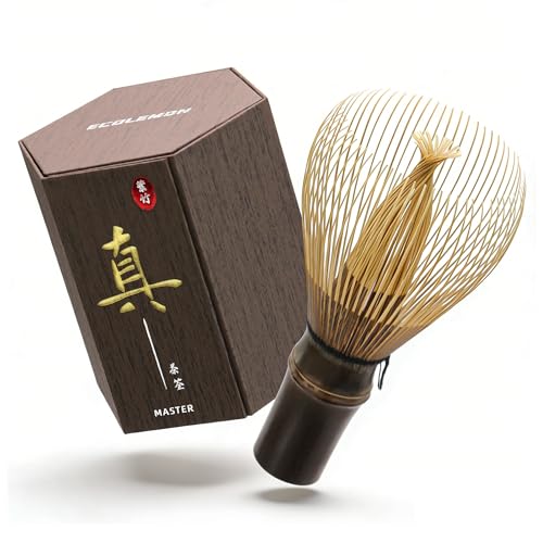 ECOLEMON Handcrafted Matcha Whisk(1-Piece) Kurotake Shin Chasen Matcha Wisk for Ceremonial Grade Matcha Powder Dark Bamboo Whisk Master Made Ceremonial-Grade Macha Whisks