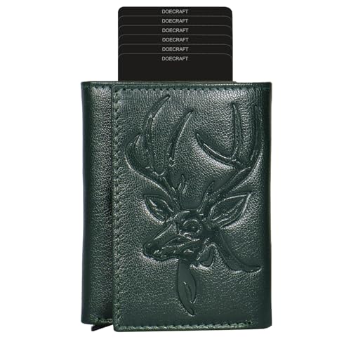 Image of Men's Genuine Leather RFID Wallet | Premium Slim Red Wallet for Men with Deer 3D Print | 8 Card Slots Secure and Durable Design | Casual Stylish | Formal & Gifting Use, Silver (Green)