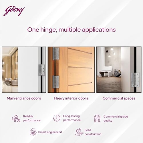 Image of Godrej Door Fittings I Door Butt Hinge 5X3X3 Inch - 4 Ball Bearing | Matte Satin Finish I Pack of 5 I Heavy Duty SS Kabza-8 Gauge Door Hardware| Premium Door Hinges for Wooden Doors | 1 Yr Warranty