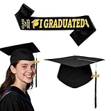 JWTRSVTY 2025 Abschluss Hut Bachelor Master, Bachelor hut mit Abschluss Schärpe, Graduation 2025 Deko Set, Schwarz Gold Abschluss Hut & Schärpe, für Abschluss Party, Feiern, Abschluss Geschenk