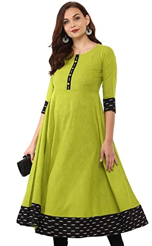 Yash Gallery Women Cotton Slub Printed Anarkali Kurta(Green) - Image 5