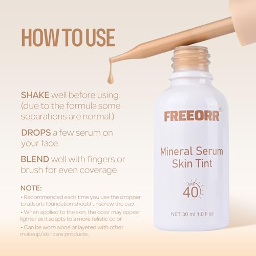 Freeorr Skin Tint with SPF 40,24HR Tinted Mineral Sunscreen Serum with Zinc Oxide,Multi-use Tinted SPF Serum Foundation,Long Lasting Full Coverage Buildable Foundation-Nude Beige, 1 Fl Oz