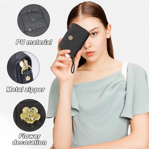 Womens Wallet, PU Leather Women's Wallets Credit Card Holder for Women and Girls, Accordion Card Holder Wallet with Handle for Travelling, Shopping, Dating (black)3