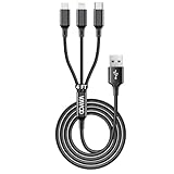 VAYOO 4ft 3 in 1 Fast Charging Cable, Multiple Rapid Nylon Braided Indoor/Outdoor Use Multi Android Phone Charger Cord USB Charging Cable with Type C Micro Lightning USB Connectors for Cell Phones