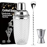 Chingcoo Cocktail Shaker 400ml Glas Cocktailshaker Klarglas Silber Cocktail Shaker Mixer Set Schaufel Anfänger Barkeeper Kit mit Edelstahl Messbecher Schaufel für Zuhause Bar Fruchtsäfte Getränke
