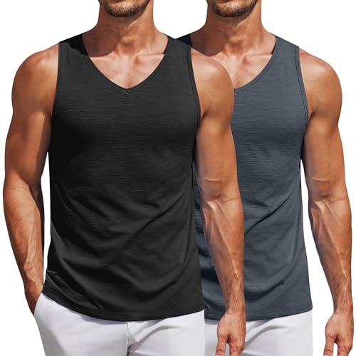 COOFANDY Men's Workout Tank Top V Neck Gym Sleeveless Muscle T Shirts Textured Casual Tank Tops Summer