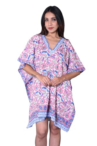 Rastogi Handicrafts 100% Cotton Hand Block Print Kaftan Women’s Apparel Fabric Print Swimsuit Cover-up Beach Kaftan 17 Multicolor