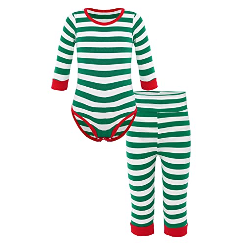 Nyeemya Déguisement Ensemble de Vêtement Bébé Unisexe Noël Lutin Elfe Manche Longue Barboteuse Body Combinaison Rayé Longue Pantalon Elastique Nuisette Vert 12-18 Mois Cover