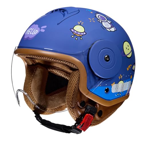 Casco de Moto Infantil 3/4 Abierto, homologado por Dot/ECE, Circunferencia de Cabeza Ajustable de 46 a 54 cm, Peso Ligero (900 g), cómodo, ventilación, extraíble.(A)