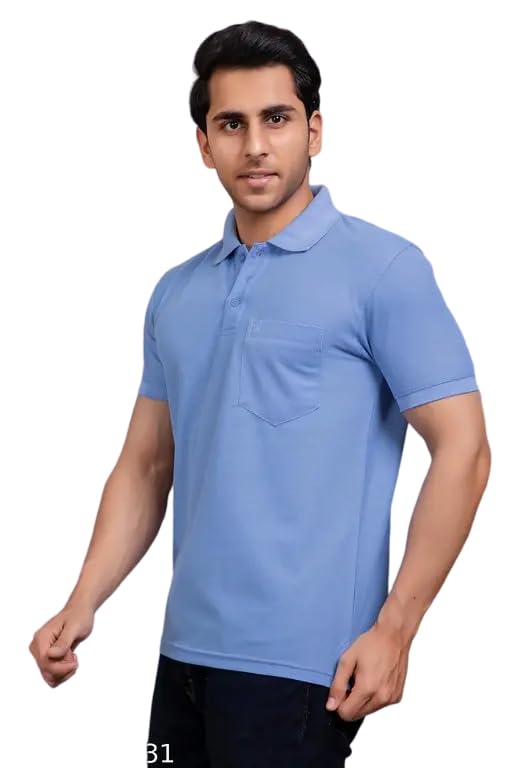 Image of Men's Cotton Blend Half Sleeve Solid Regular Fit Solid Comfortable Stylish Polo Tshirt 12