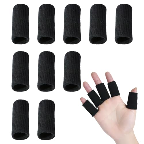 HABNI 10 Stück Fingerschutz Elastische Fingerschützer Kompressionsunterstützung Fingerbandagen Fingerschiene Zur Schmerzlinderung Arthritis(Schwarz)