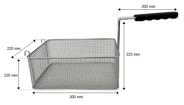 FCR0251 - CESTINO MADE IN ITALY PER FRIGGITRICE PROFESSIONALE MISURE 220X300X120H MM + GANCI IN ACCIAIO CROMATO CESTELLO FRIGGITRICE ACCIAIO