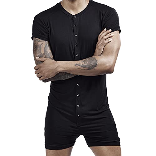 Men's Short Sleeve Pajamas Sexy Sleepwear Jumpsuit Stretchy Silky Elastic Home Casual Sleepwear4