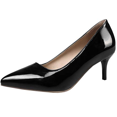 MAVMAX Women's Patent Leather Kitten Heel Pointed Toe Slip on Pumps