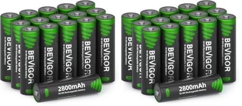 Image of BEVIGOR AA Rechargeable Batteries 32 Pack, 2800 mAh High Capacity and Low Self Discharge, 1.2V Ni-MH Double AA Rechargeable Batteries