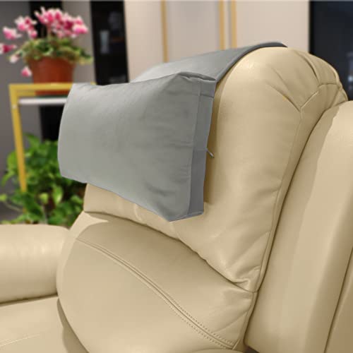 Image of AmazeCov Non-Slip Head Pillow for Recliners - Neck Support Cushion with Velvet Cover for Pain Relief at Home, Office and Travel (Light Gray)