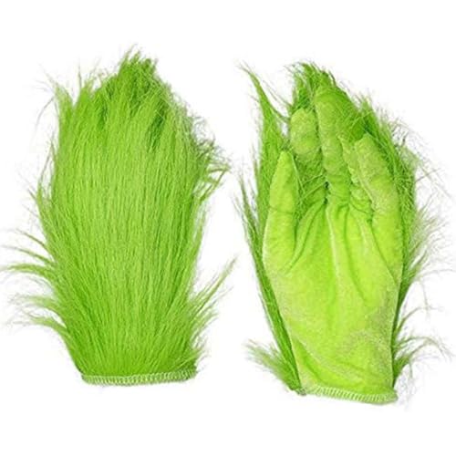 SHIFANQI Green Furry Monster Gloves - Funny Green Halloween Christmas Hand Gloves - Santa Costume Cosplay Props Accessories for Adults