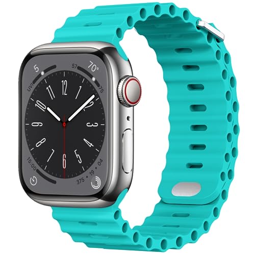 Foufousun Ocean Band Compatible with Apple Watch Ultra Band 49mm 45mm 44mm 42mm 41mm 40mm 38mm Men Women, Soft Silicone Sport Band Replacement Strap for Apple Watch Ultra iWatch Series 8 7 SE 6 5 4 3