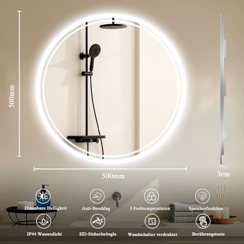 Miroir de salle de bain design rond LED Ø 50 cm haut de gamme - 5