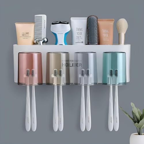 Image of Toothbrush Holder Wall Mounted, Tooth Brushes Holder, Toothbrush Holders for Bathroom, Brush Holder for Bathroom Wall Mounted (4 Cup)