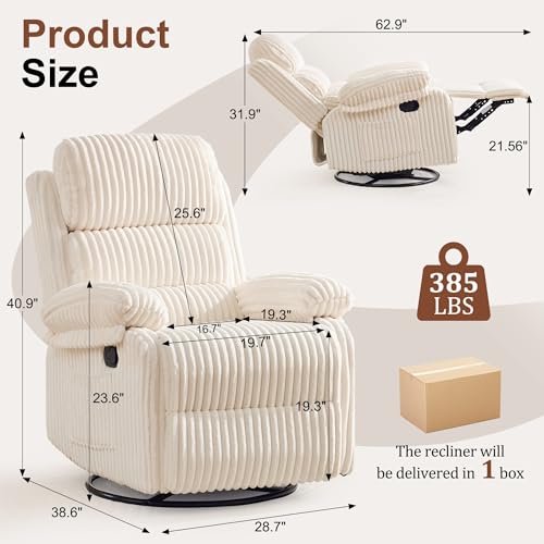 Image of Korser Rocking Recliner Chair, Nursery Rocker Chair for Adults, Small Recliners for Small Spaces, Swivel Rocker Recliner with Cushion, Upholstered Rocking Chairs for Living Room, RV, Corduroy